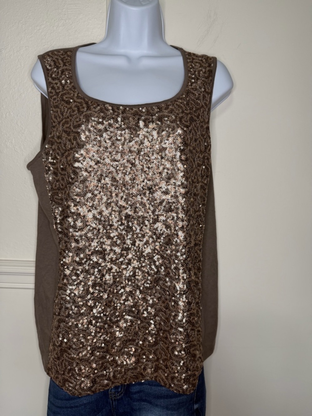 Chico's Brown Sequin Scoop Neck Tank size 2 - Picture 1 of 7